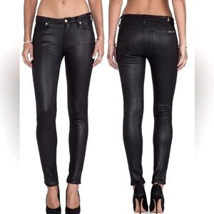 7 For All Mankind Black Crackled Stretch Faux Leather Knee Seamed Pants Size 31